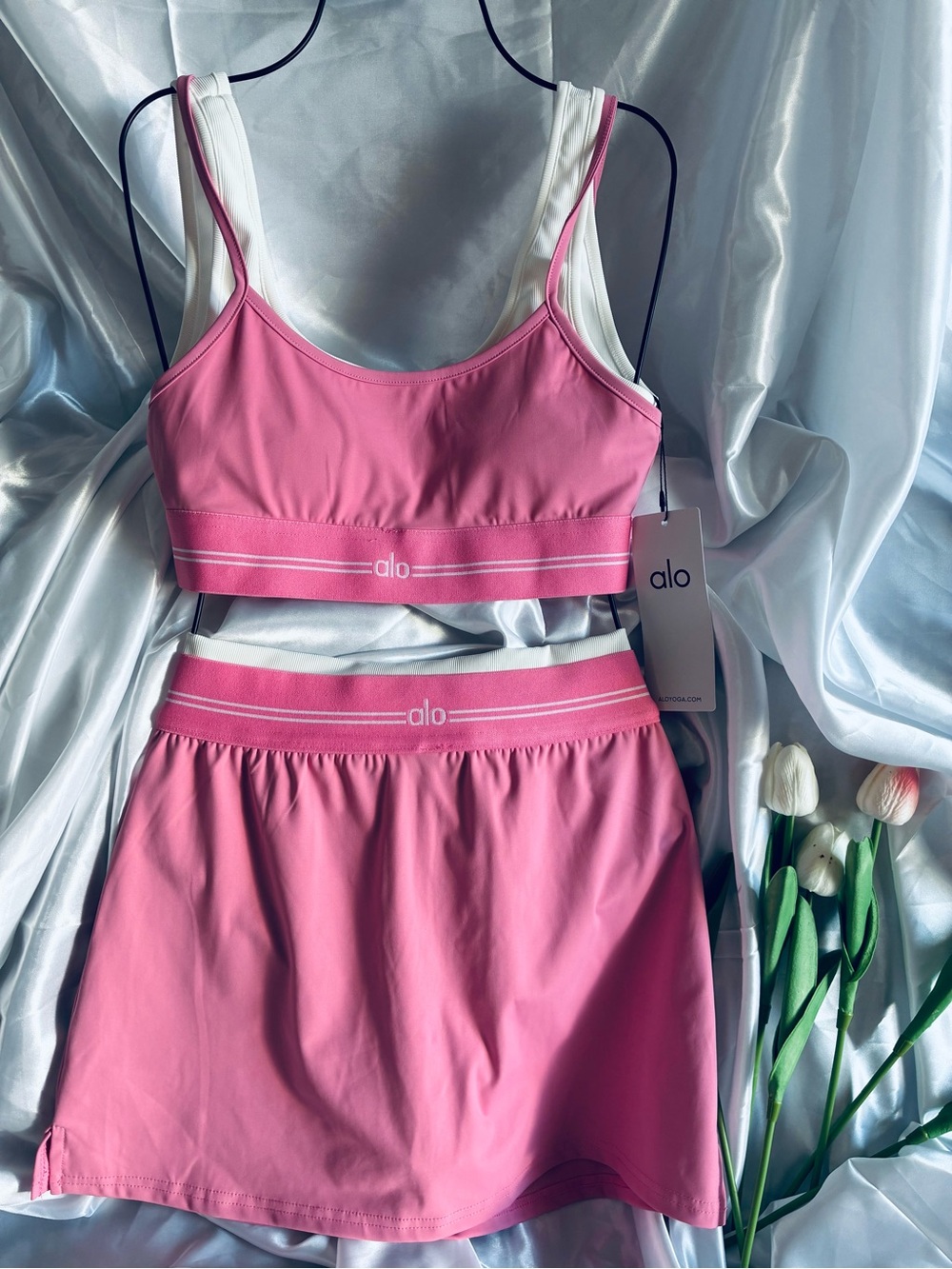ALO Yoga Pink Sports Bra and Skort Set